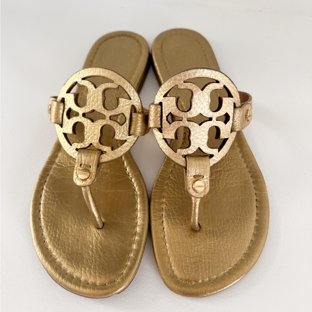 Tory Burch Miller Tumbled Gold Sandals Sz 7